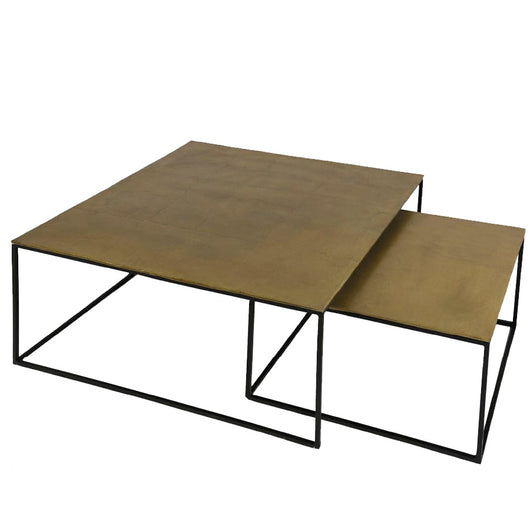 2 mesas de centro encajables de latón 90 y 60 cm.