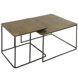 2 mesas de latón anticuario y metal negro 62 y 46 cm.