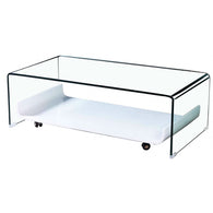 Cristal curvado - mesa de centro con revistero blanco 110 x 55 cm.