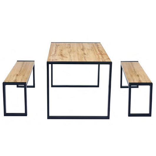 Set mesa comedor + 2 bancos Basic Industrial 140 x 80 cm.
