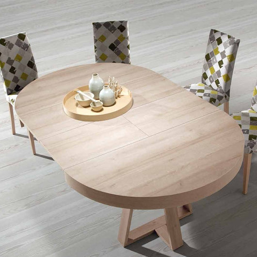 Mesas redondas en roble de diseño nórdico con pie central en 80, 90 y 100 cm