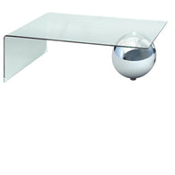 Cristal curvado y bola cromada - mesa de centro 120 x 70 cm.