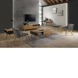 Mueble de TV de chapa de roble y laca gris 170 x 40 cm.