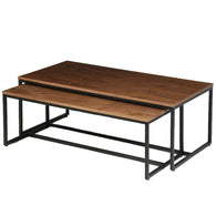 2 mesas de centro encajables de chapa de nogal 120x60 y 110x50 cm.