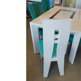 Silla de comedor o despacho, blanca con tapizado aguamarina, ELIGE
