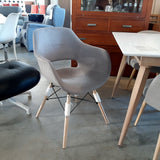 Sillón respaldo abierto tapizado gris / mostaza / menta