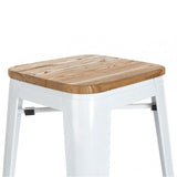 4 taburetes alto Tolix blanco y madera